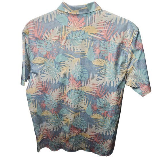 Mens Large Rising Tide Aloha Camp Shirt Blue Tropical Print Cotton Spandex Blend - Picture 8 of 8